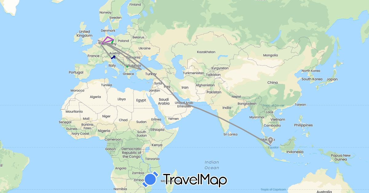 TravelMap itinerary: driving, bus, plane, train in Germany, Italy, Macedonia, Netherlands, Qatar, Singapore, Slovenia, Turkey, Kosovo (Asia, Europe)